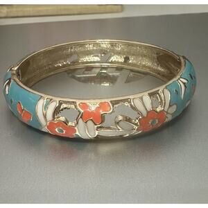 Sequin Nordstrom Multicolor Teal Gold Tone Statement Enamel Bangle Bracelet #1
